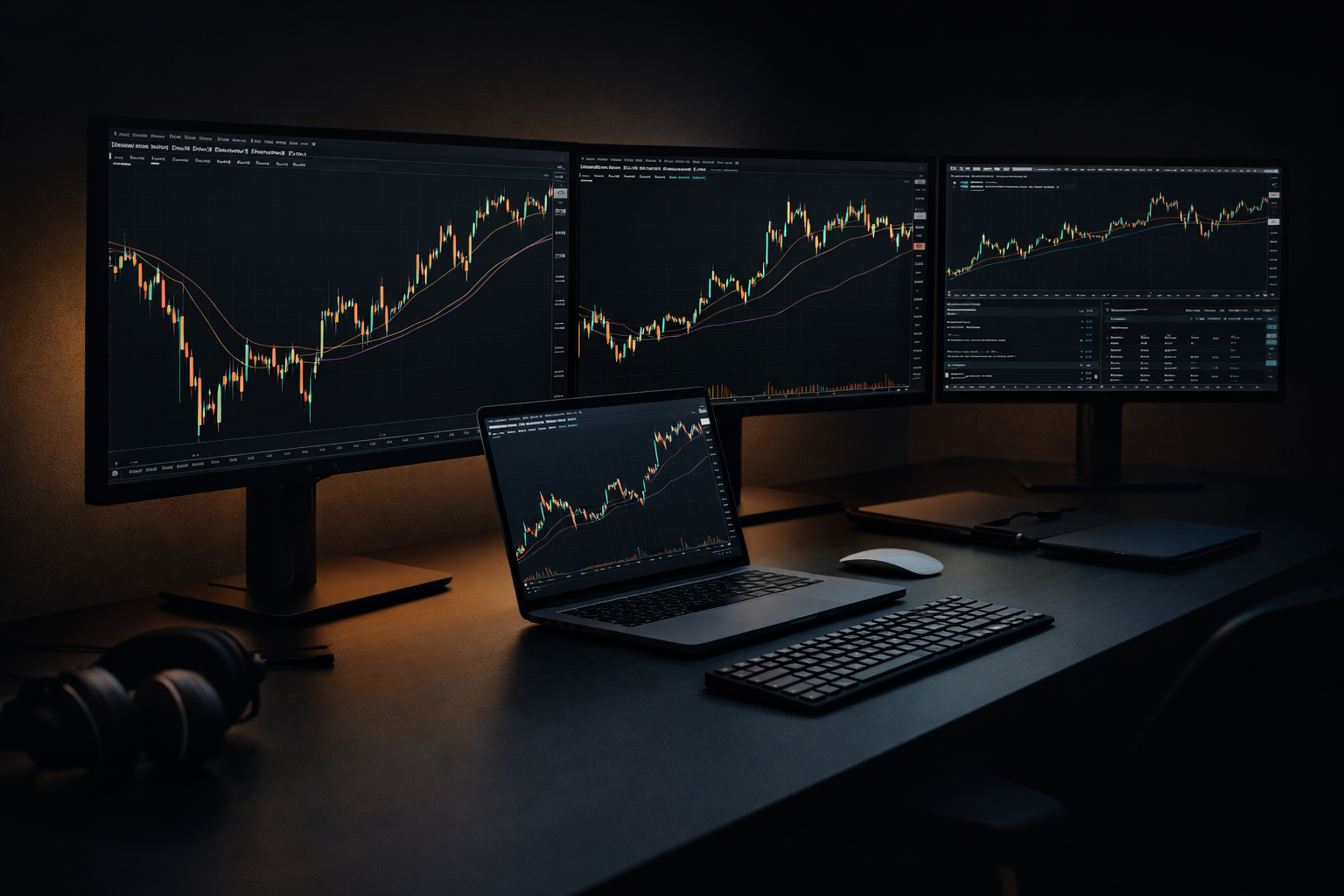 Professional trading desk and market charts